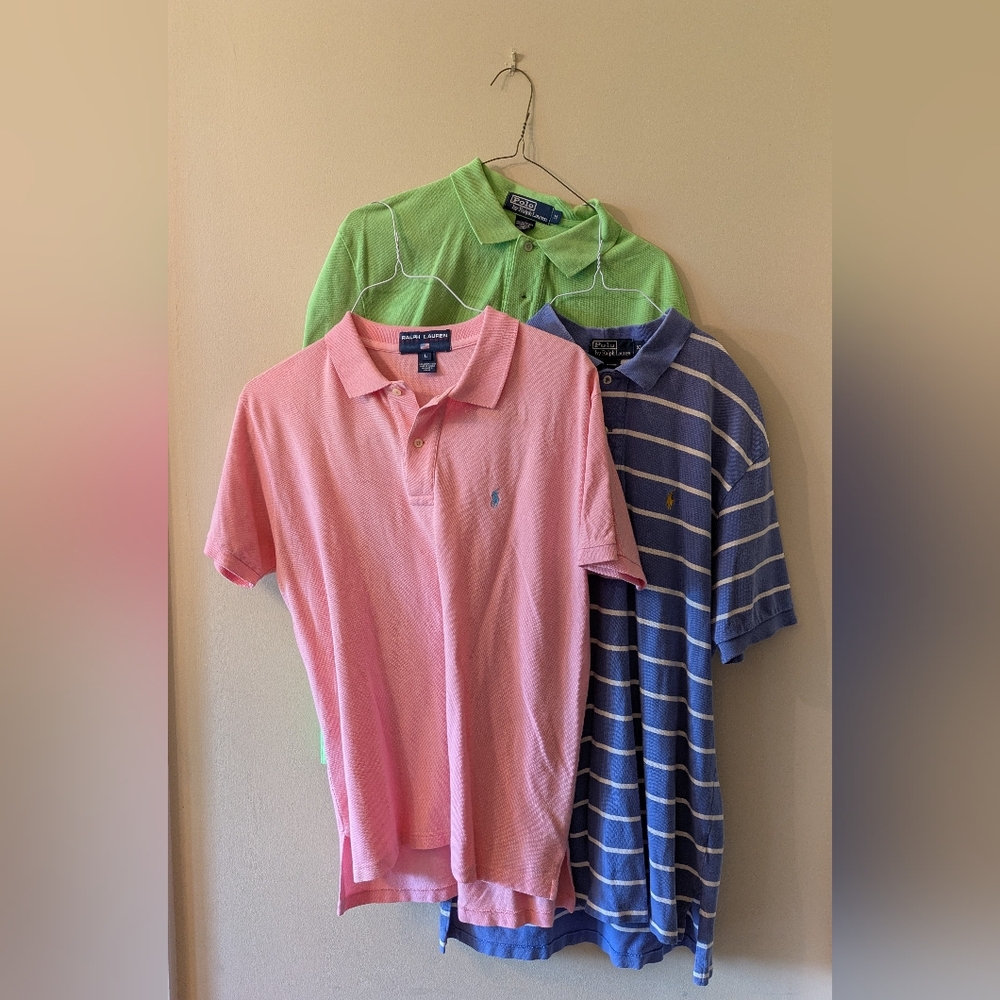 Ralph Lauren Men's Polo Shirt -Pink, Green, Blue With White Stripes Vintage - Picture 1 of 11